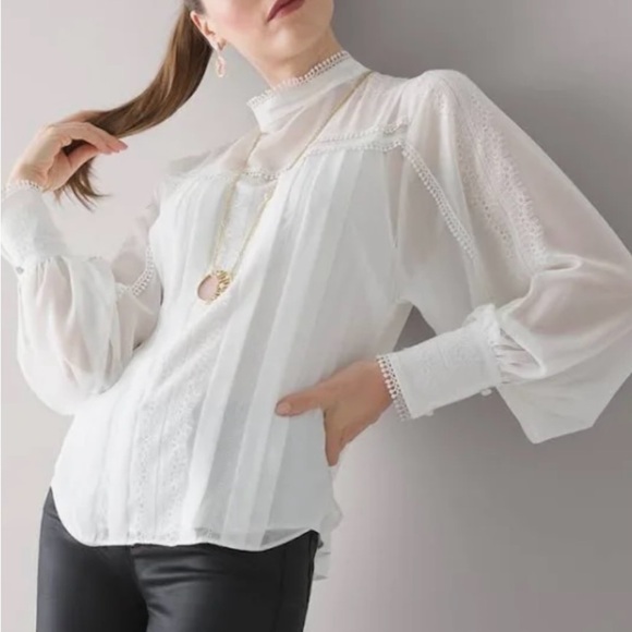 White House Black Market Tops - Mock Neck Lace Trim Sheet Blouse with Tank WHBM